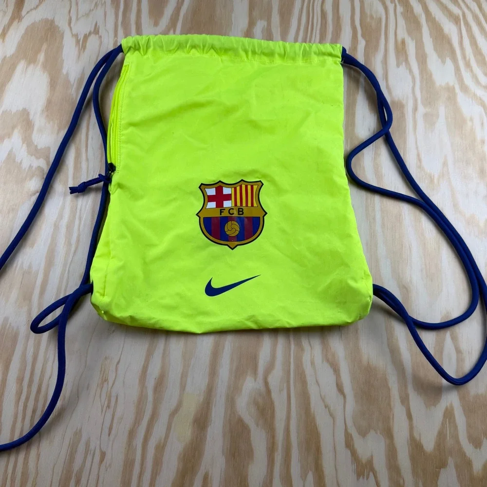 Nike FC Barcelona Drawstring Bag Neon Yellow Volt FCB Soccer Sackpack Gym Bag